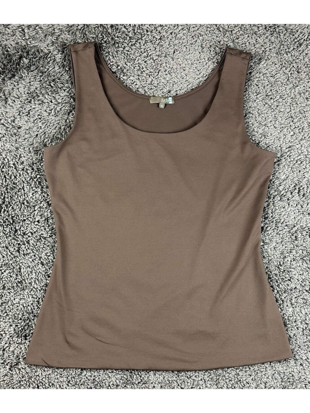 JudyP Womens Tank Top Medium Brown Scoop Neck Sleeveless Stretch Made in USA